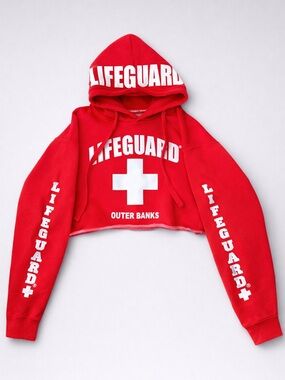 Lifeguard Red Cropped Hoodie with White Cross